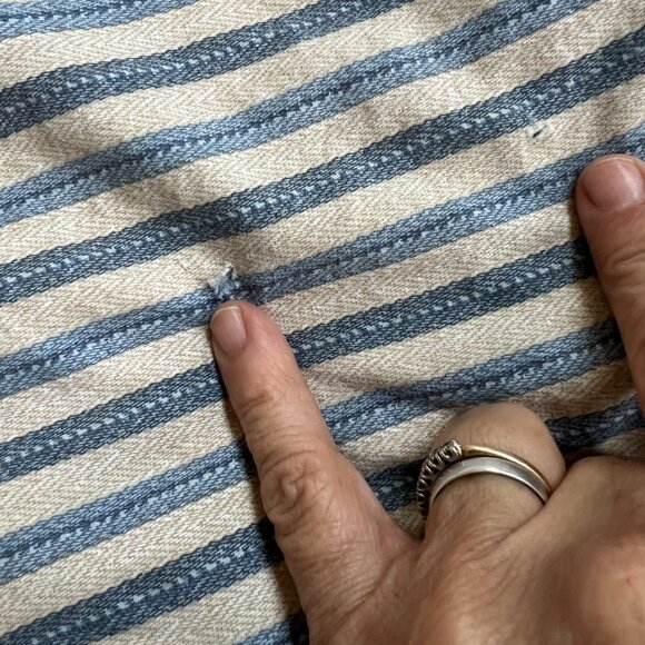 Lauren Ralph Lauren 100% Cotton Queen Striped Flat Sheet Tan Blue Preppy Nautica - Picture 4 of 5